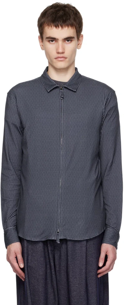 Giorgio Armani Navy Zip Shirt In Evening Blue Fbw6