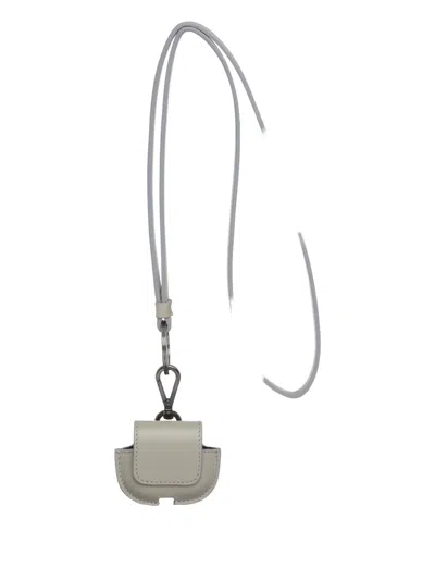 Giorgio Armani Neck-strap Leather Earphone Case In Silver