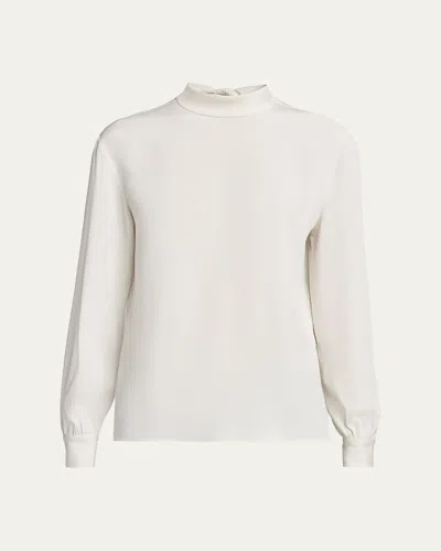Giorgio Armani Tie-back High-neck Silk Blouse In Neutral