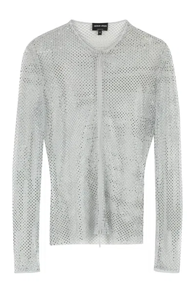 Giorgio Armani Net Top With Jewel Application In Grey