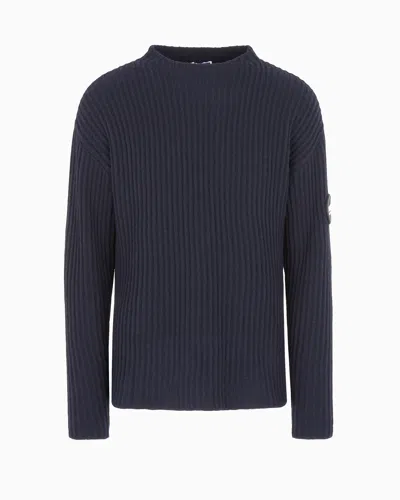 Giorgio Armani Official Store  Neve Jumper In Wool And Cashmere In Midnight Blue