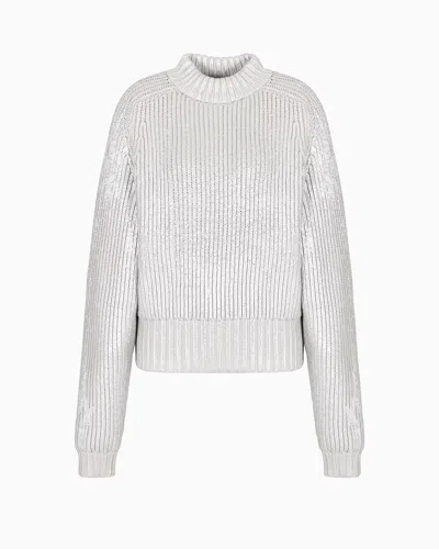 Giorgio Armani Neve Mock-neck Jumper In Metallic-effect Virgin Wool In Gray