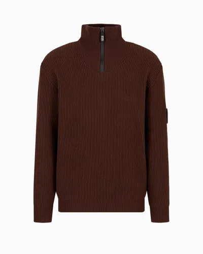 Giorgio Armani Neve Mock-neck Jumper In Wool And Cashmere In Brown