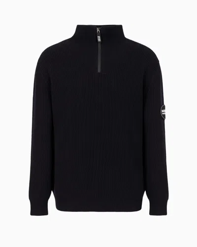 Giorgio Armani Navy Half-zip Sweater In Navy Blue