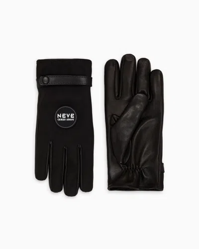 Giorgio Armani Neve Nappa-leather And Technical Nylon Gloves In Black