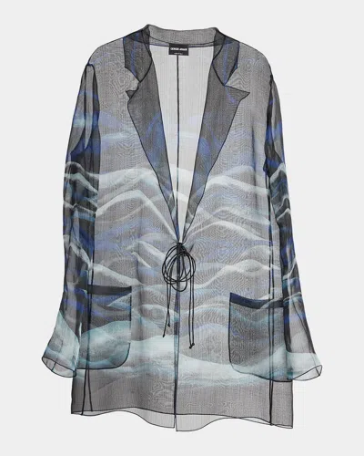 GIORGIO ARMANI NIGHT WATER PRINT SELF-TIE SILK BLOUSE JACKET