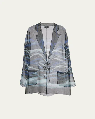 GIORGIO ARMANI NIGHT WATER PRINT SELF-TIE SILK BLOUSE JACKET