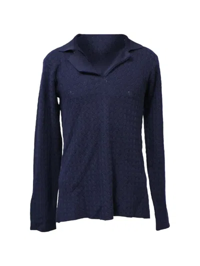 Pre-owned Giorgio Armani Notched-collar Knitted Sweater In Blue