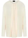 Giorgio Armani Silk Draped Shirt Front Pleats In Neutral