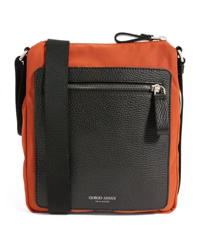 Giorgio Armani Nylon And Leather Crossbody Bag In Orange