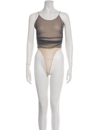 Pre-owned Giorgio Armani Nylon Scoop Neck Bodysuit In Neutrals