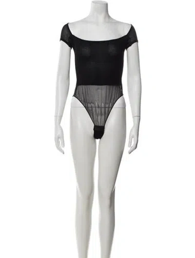 Pre-owned Giorgio Armani Off-the-shoulder Short Sleeve Bodysuit In Black/white