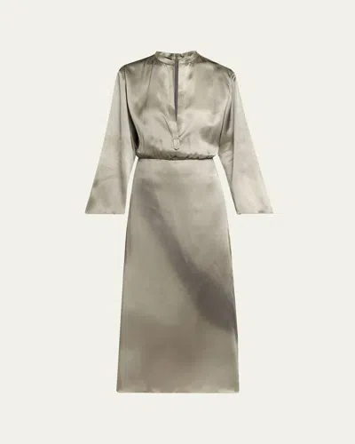 Giorgio Armani Ombre Print Silk Long-sleeve Midi Dress In Gray