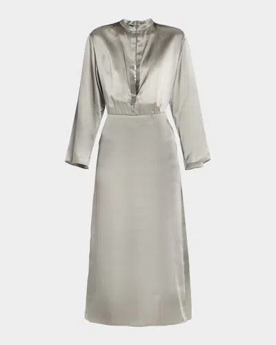 Giorgio Armani Ombre Print Silk Long-sleeve Midi Dress In Gray