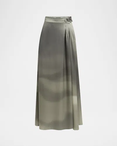Giorgio Armani Ombre Silk Maxi Wrap Skirt In Green