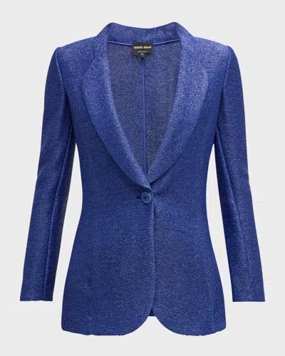 Giorgio Armani One-button Jersey Raffia Blazer In Solid Medium Blue