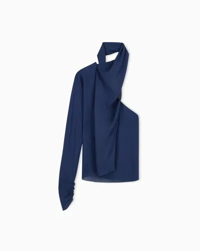 Giorgio Armani One-shoulder Shirt In Silk Triple Georgette With A Sash In Black