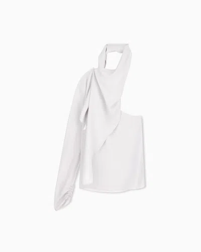 Giorgio Armani One-shoulder Shirt In Silk Triple Georgette With A Sash In White