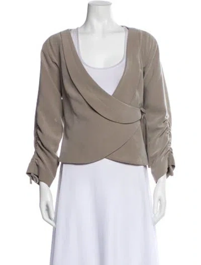 Pre-owned Giorgio Armani Open Front Long Sleeve Blouse In Gray