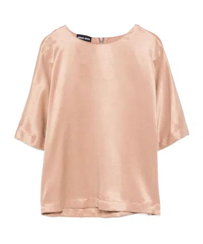 Giorgio Armani Open-necked Black Shirt In Nude