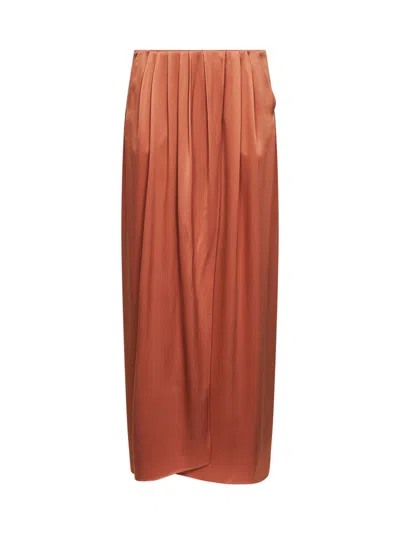Giorgio Armani Orange Silk Long Wrap Skirt In Brown