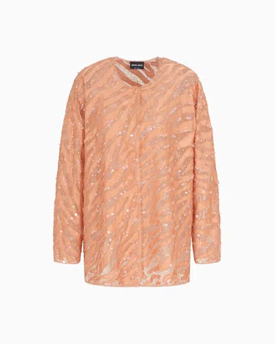 Giorgio Armani Organza Shirt With Animal Skin Motif Embroidery