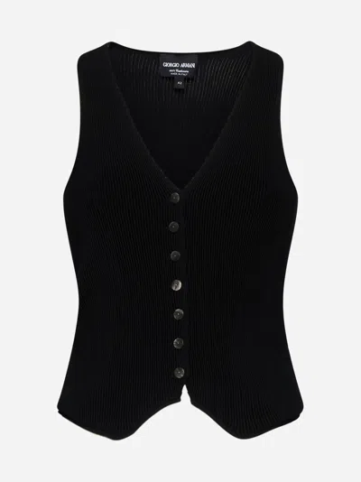 Giorgio Armani 密织罗纹羊绒西式马甲 In Black