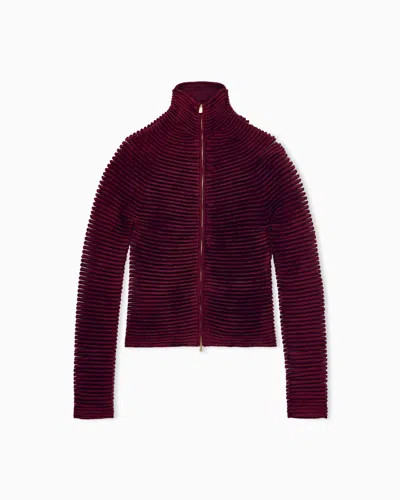 Giorgio Armani Ottoman Jacket Slim With Seamless Kimono Sleeves And Zip In Burgundy