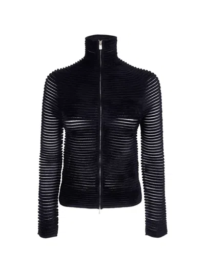 Giorgio Armani Ottoman Ribbed-knit Zip-up Cardigan In Black