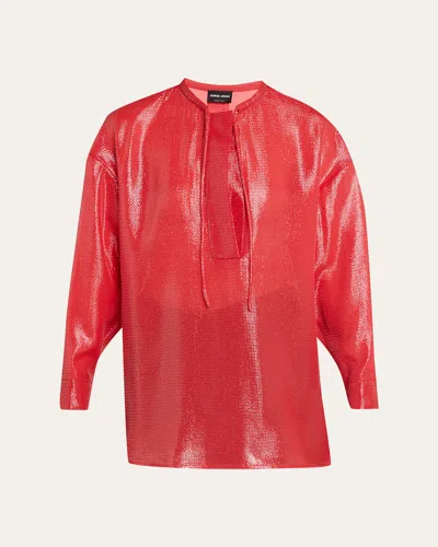 Giorgio Armani Oversized Shiny Silk-blend Tunic In Red