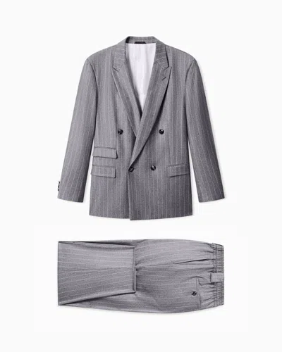 Giorgio Armani Oversized Suit Heritage In Jacquard Pinstripe Virgin Wool In Gray