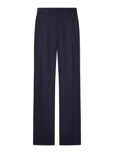 Giorgio Armani Oversized Trousers In Fluent Virgin Wool With Pences In Blue