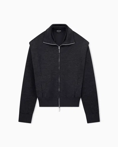 Giorgio Armani Padded Blouson Jacket In Virgin Wool With Rib Knit Sleeves In Gray