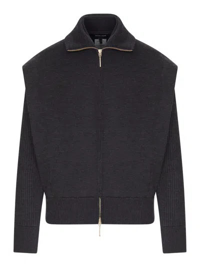 Giorgio Armani Padded Virgin Wool Bomber Jacket With Ribbed Sleeves In Grey