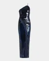 Giorgio Armani Paillette Tulle One-shoulder Gown In Solid Blue Navy