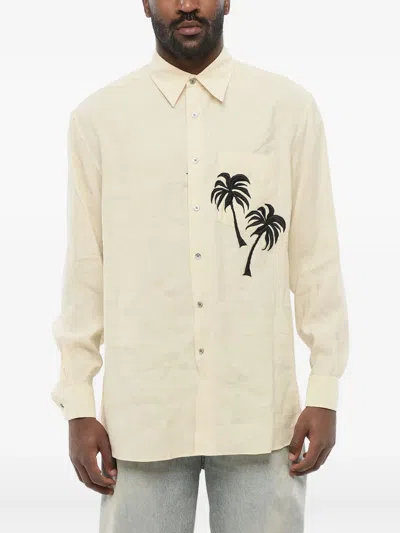 Giorgio Armani Palm Tree-patch Long-sleeve Shirt In White
