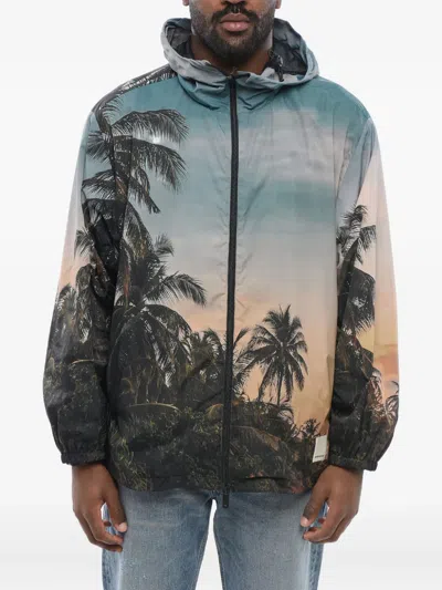 Giorgio Armani Palm-tree Print Hooded Jacket In Multi