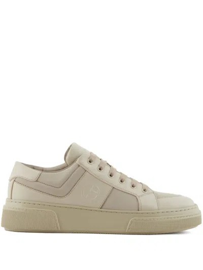 Giorgio Armani Nude Leather And Fabric Sneakers In Neutral
