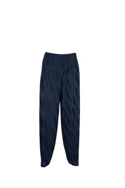 Giorgio Armani Elastic Waistband Relaxed Fit Textured Fabric Trousers In Blue