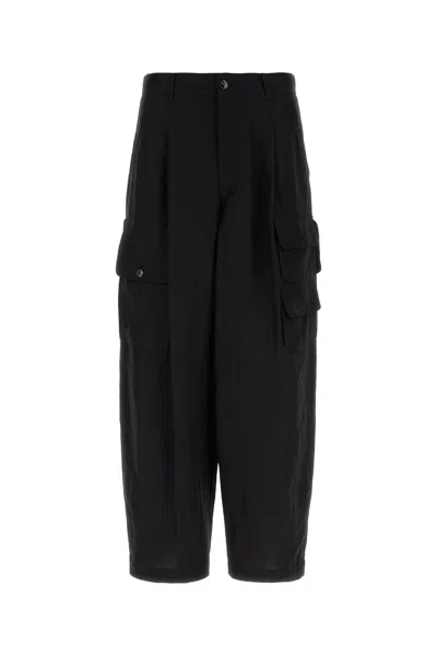 Giorgio Armani Viscose Blend Cargo Trousers Cropped Wide In Black