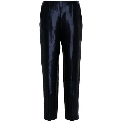 Giorgio Armani Seam-detail Satin Trousers In Blue