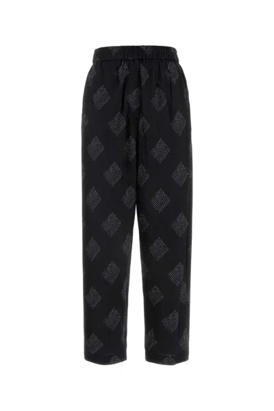 Giorgio Armani Embroidered Stretch Silk Pants For Women In Black
