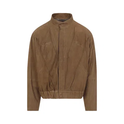 Giorgio Armani Partridge Brown Lamb Leather Blouson Jacket