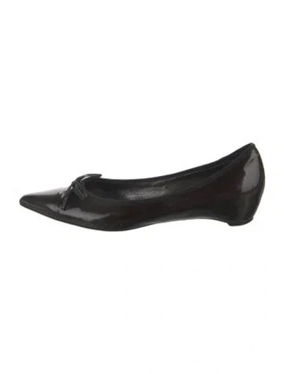 Pre-owned Giorgio Armani Patent Leather Bow Accents Ballet Flats In Black