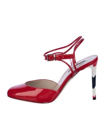 Pre-owned Giorgio Armani Patent Leather Colorblock Pattern Slingback Pumps In Red