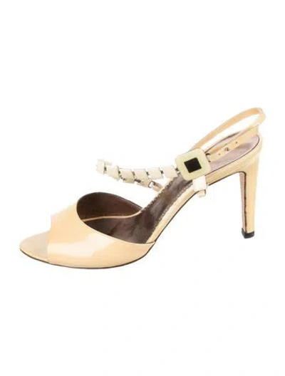 Pre-owned Giorgio Armani Patent Leather Slingback Pumps In Gold