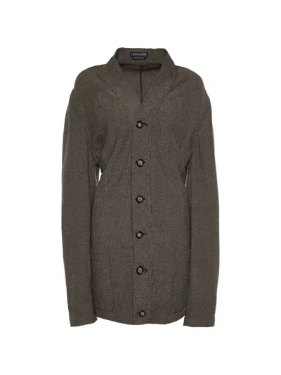 Pre-owned Giorgio Armani Patterned Button-front Sweater In Brown