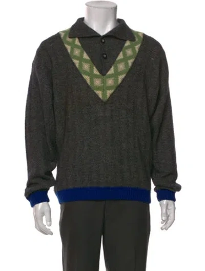 Pre-owned Giorgio Armani Patterned Collar Polo Sweater In Green
