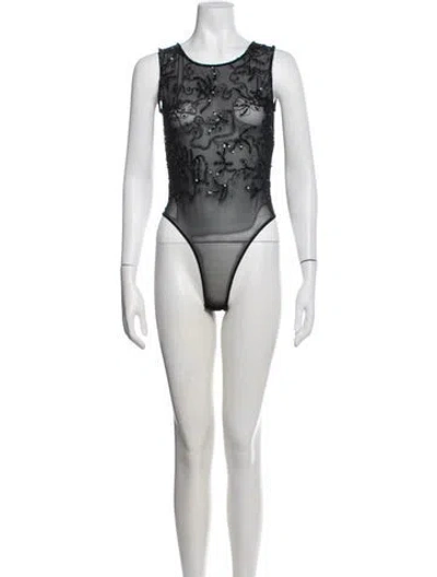 Pre-owned Giorgio Armani Patterned Crew Neck Bodysuit In Black