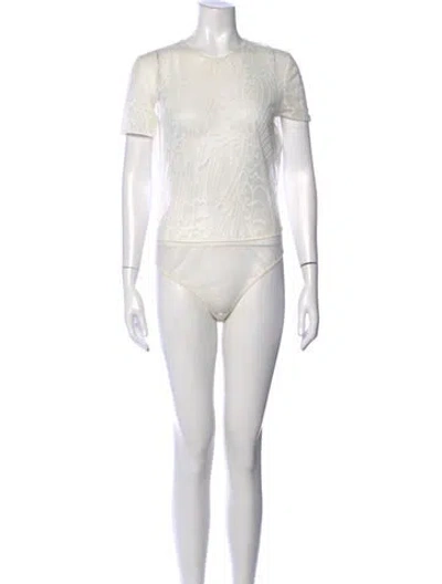 Pre-owned Giorgio Armani Patterned Crew Neck Bodysuit In Neutral